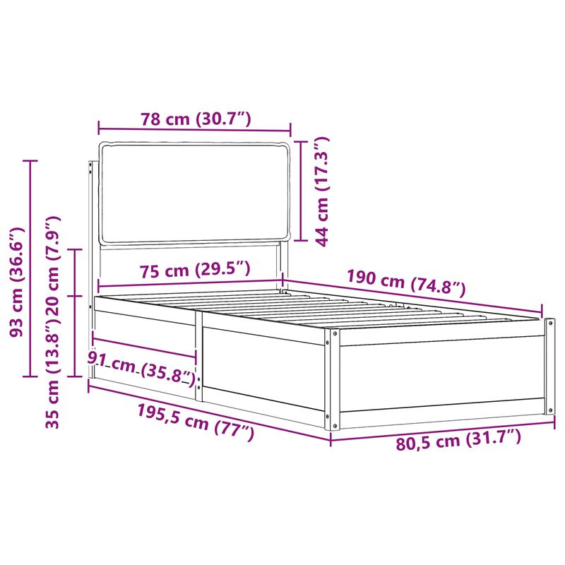 Casa si Gradina - Mobilier - Paturi si accesorii - Paturi - Cadru de pat cu tablie tapitata Gri deschis 75 x 190 cm - Infinity.ro