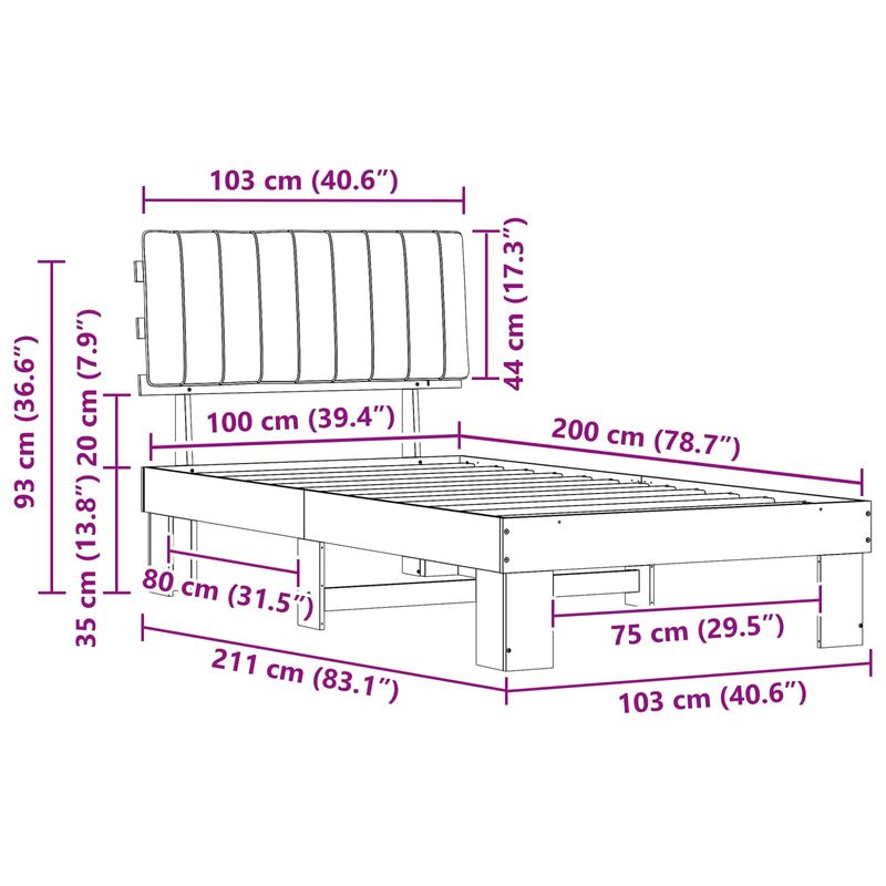Casa si Gradina - Mobilier - Paturi si accesorii - Paturi - Cadru de pat cu tablie tapitata Gri deschis 100 x 200 cm - Infinity.ro