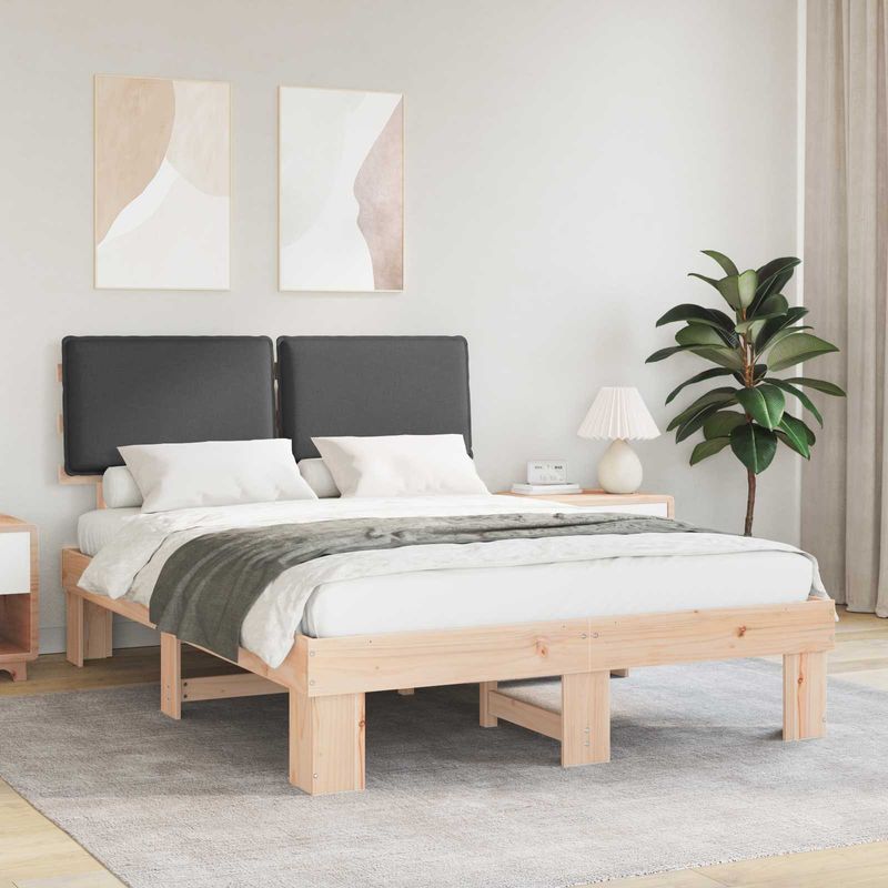 Casa si Gradina - Mobilier - Paturi si accesorii - Paturi - Cadru de pat cu tablie tapitata Gri inchis 135 x 190 cm - Infinity.ro