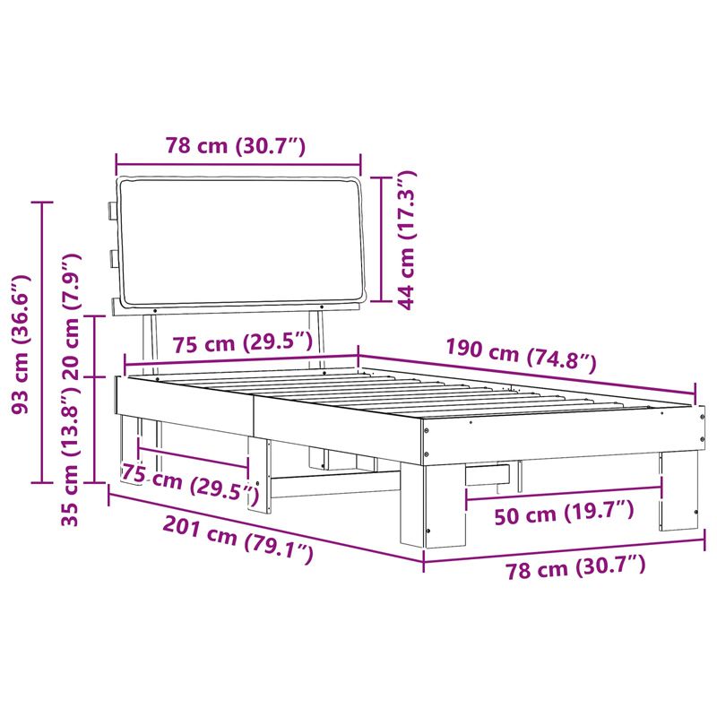 Casa si Gradina - Mobilier - Paturi si accesorii - Paturi - Cadru de pat cu tablie tapitata Gri deschis 75 x 190 cm - Infinity.ro