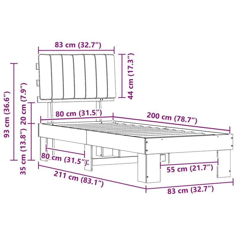 Casa si Gradina - Mobilier - Paturi si accesorii - Paturi - Cadru de pat cu tablie tapitata Gri deschis 80 x 200 cm - Infinity.ro