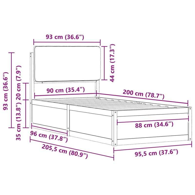 Casa si Gradina - Mobilier - Paturi si accesorii - Paturi - Cadru de pat cu tablie tapitata Gri inchis 90 x 200 cm - Infinity.ro