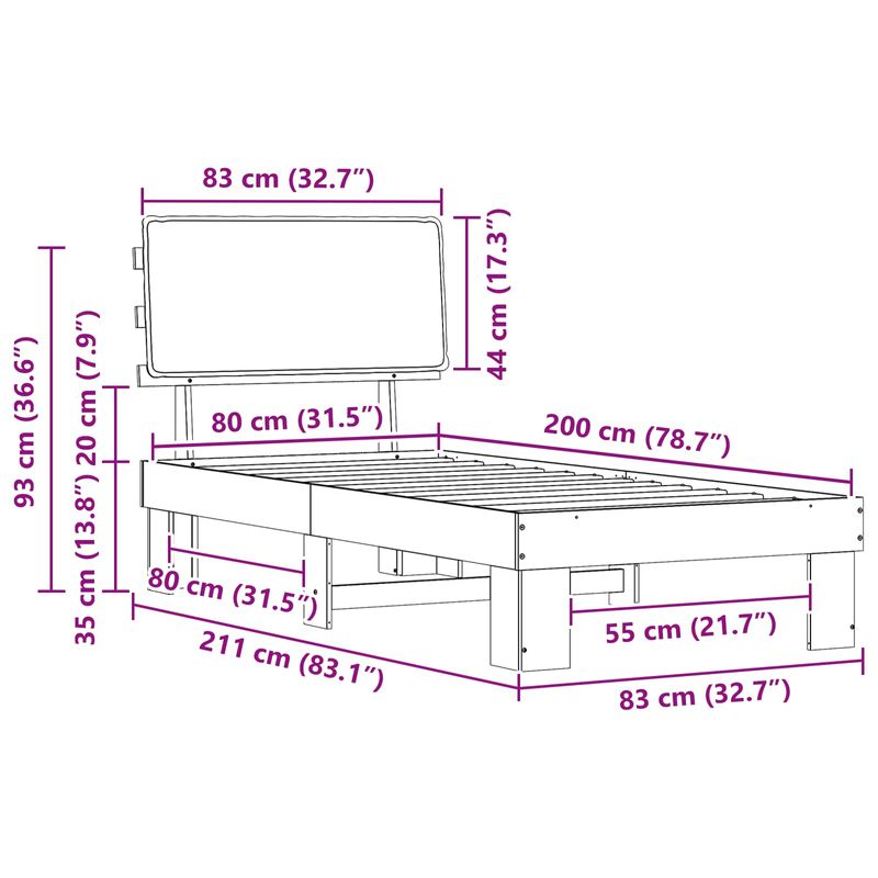 Casa si Gradina - Mobilier - Paturi si accesorii - Paturi - Cadru de pat cu tablie tapitata Gri deschis 80 x 200 cm - Infinity.ro