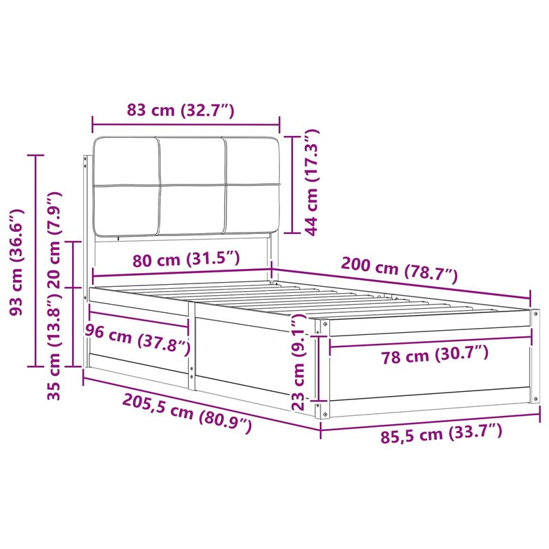 Casa si Gradina - Mobilier - Paturi si accesorii - Paturi - Cadru de pat cu tablie tapitata Gri inchis 80 x 200 cm - Infinity.ro