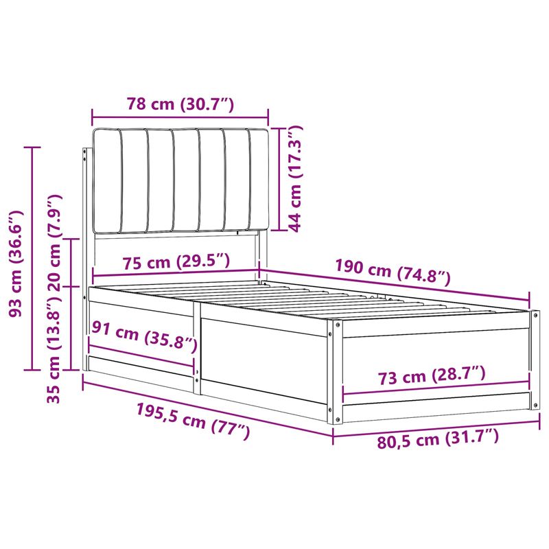 Casa si Gradina - Mobilier - Paturi si accesorii - Paturi - Cadru de pat cu tablie tapitata cu headboard Negru 75 x 190 cm - Infinity.ro