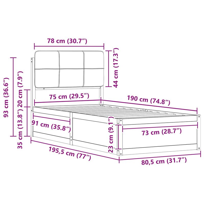Casa si Gradina - Mobilier - Paturi si accesorii - Paturi - Cadru de pat cu tablie tapitata Gri deschis 75 x 190 cm - Infinity.ro
