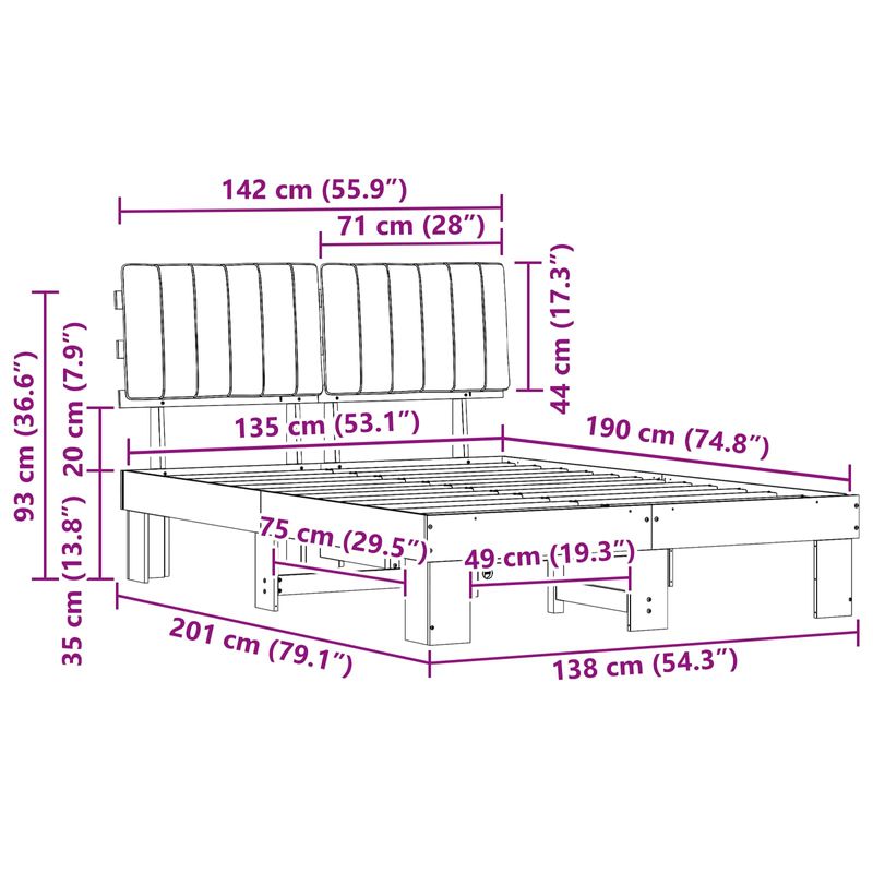 Casa si Gradina - Mobilier - Paturi si accesorii - Paturi - Cadru de pat cu tablie tapitata Gri inchis 135 x 190 cm - Infinity.ro