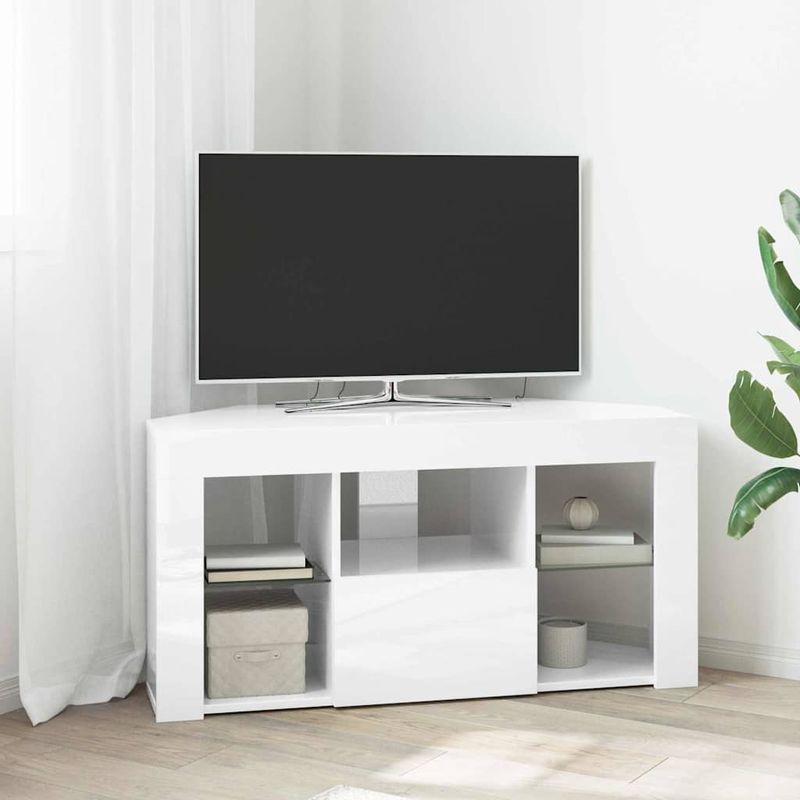 Casa si Gradina - Mobilier - Comode si corpuri - Comode - Sifonier LED pentru TV coltar Alb lucios 104 x 40 x 50 cm - Infinity.ro