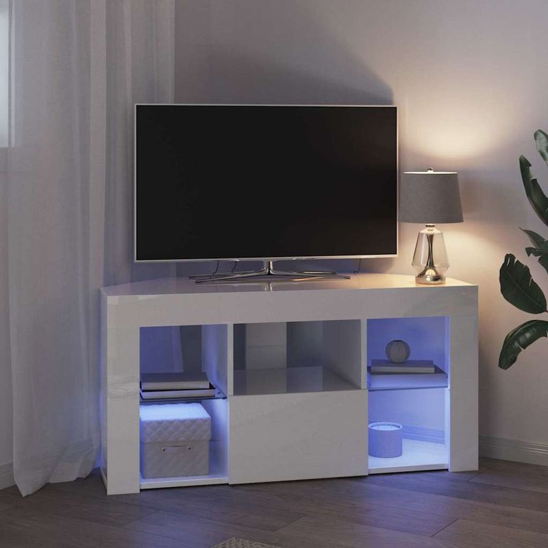 Casa si Gradina - Mobilier - Comode si corpuri - Comode - Sifonier LED pentru TV coltar Alb lucios 104 x 40 x 50 cm - Infinity.ro