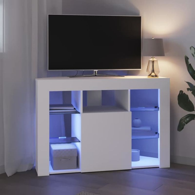 Casa si Gradina - Mobilier - Comode si corpuri - Comode - Sifonier LED pentru TV coltar Alb 100x40x68cm Lemn compozit - Infinity.ro