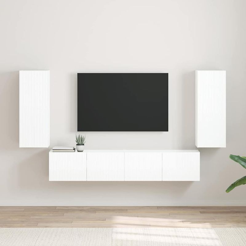 Casa si Gradina - Mobilier - Comode si corpuri - Comode - Dulap TV de perete Pe perete 2 pcs Alb Lucios 30 x 31 x 80 cm - Infinity.ro