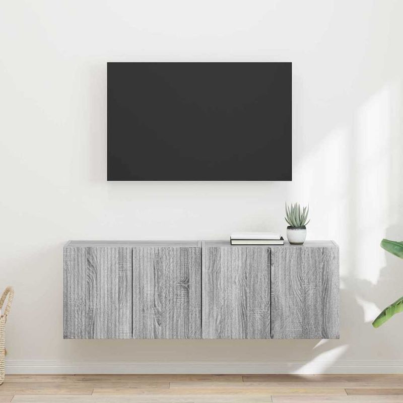 Casa si Gradina - Mobilier - Comode si corpuri - Comode - Dulap TV de perete Pe perete 2 pcs Gri Sonoma 59,5 x 31 x 40 cm - Infinity.ro