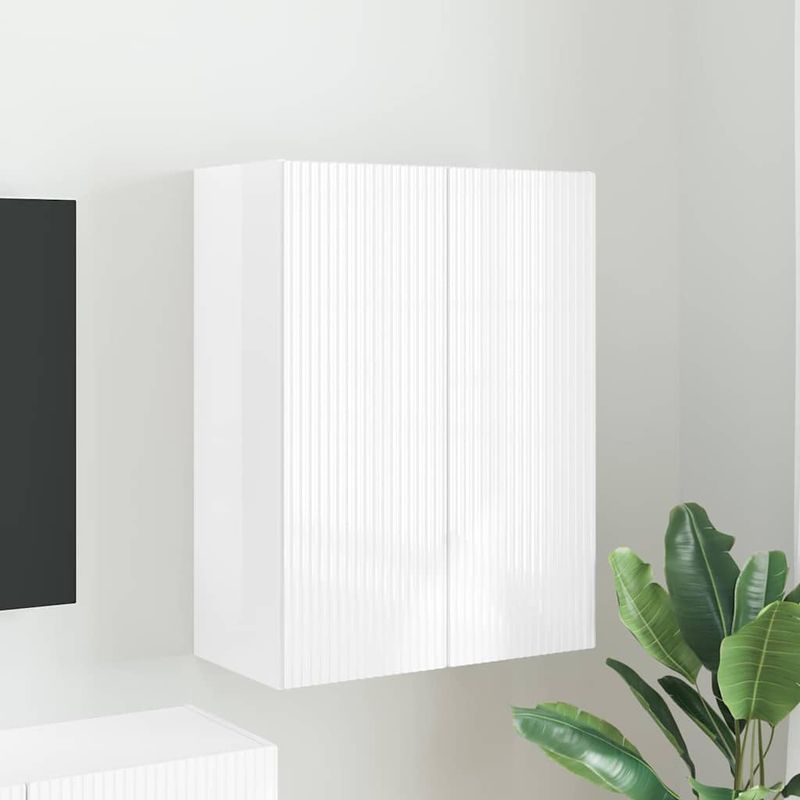 Casa si Gradina - Mobilier - Comode si corpuri - Comode - Dulap TV de perete Alb lucios 59,5 x 31 x 80 cm Lemn compozit - Infinity.ro