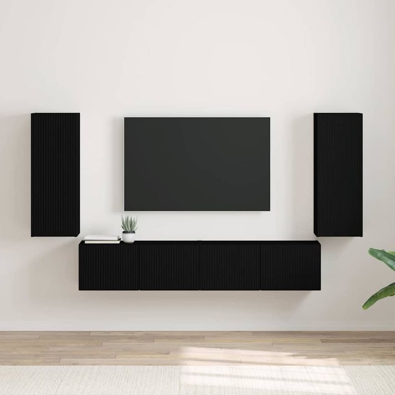 Casa si Gradina - Mobilier - Comode si corpuri - Comode - Dulap TV de perete 2 pcs Negru 30 x 31 x 80 cm Lemn compozit - Infinity.ro