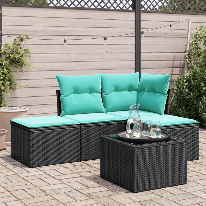 Casa si Gradina - Gradina si terasa - Mobilier exterior - Seturi mobila gradina - Set mobilier de gradina cu perne, 5 piese, negru, poliratan - Infinity.ro