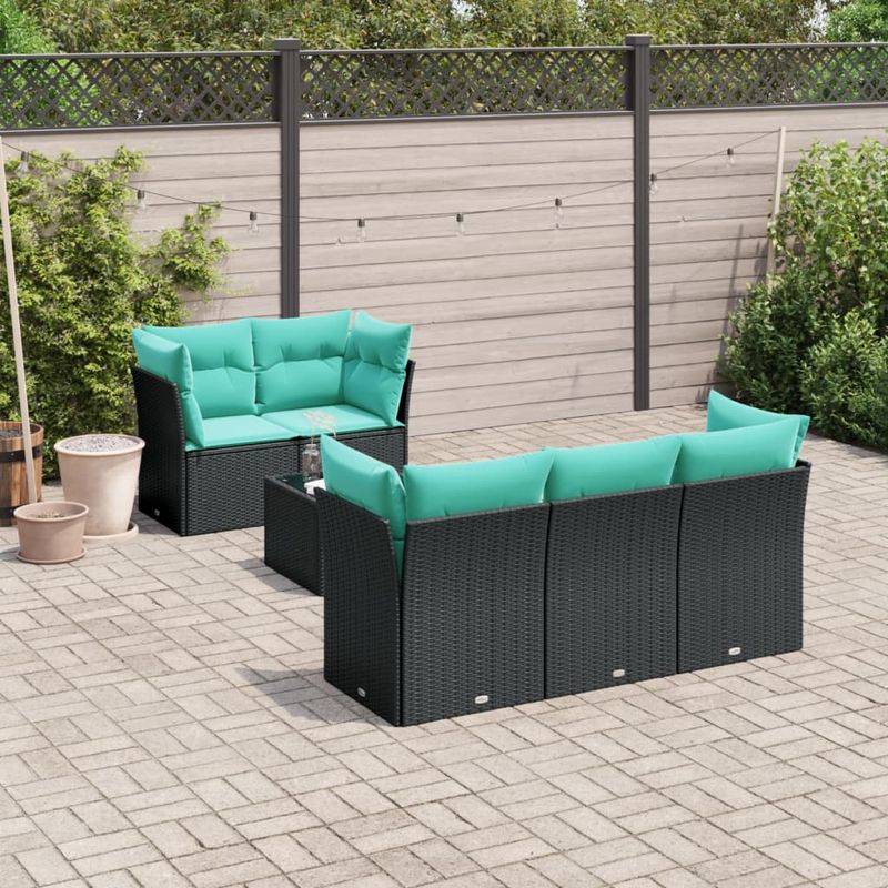 Casa si Gradina - Gradina si terasa - Mobilier exterior - Seturi mobila gradina - Set canapele de gradina cu perne, 6 piese, negru, poliratan - Infinity.ro
