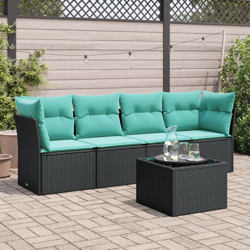 Casa si Gradina - Gradina si terasa - Mobilier exterior - Seturi mobila gradina - Set canapele de gradina cu perne, 5 piese, negru, poliratan - Infinity.ro
