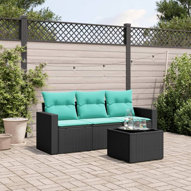 Casa si Gradina - Gradina si terasa - Mobilier exterior - Canapele si fotolii gradina - Set canapele de gradina cu perne, 4 piese, negru, poliratan - Infinity.ro