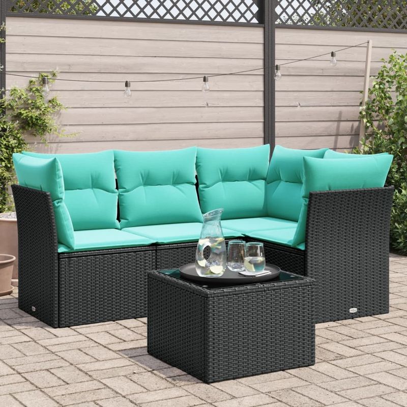 Casa si Gradina - Gradina si terasa - Mobilier exterior - Seturi mobila gradina - Set canapele de gradina cu perne, 5 piese, negru, poliratan - Infinity.ro