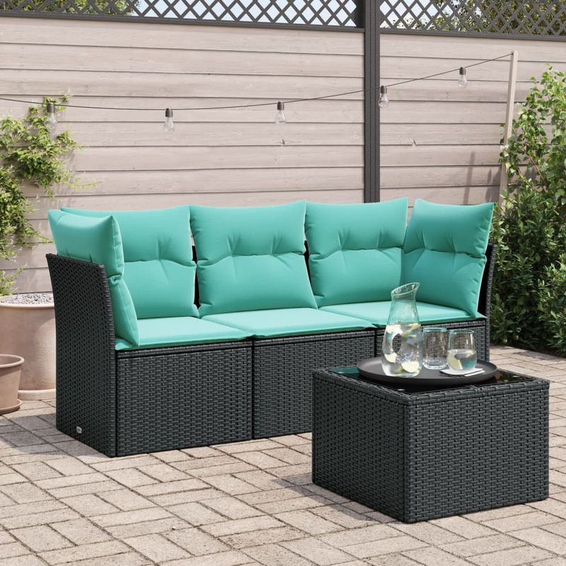 Casa si Gradina - Gradina si terasa - Mobilier exterior - Seturi mobila gradina - Set canapele de gradina cu perne, 4 piese, negru, poliratan - Infinity.ro