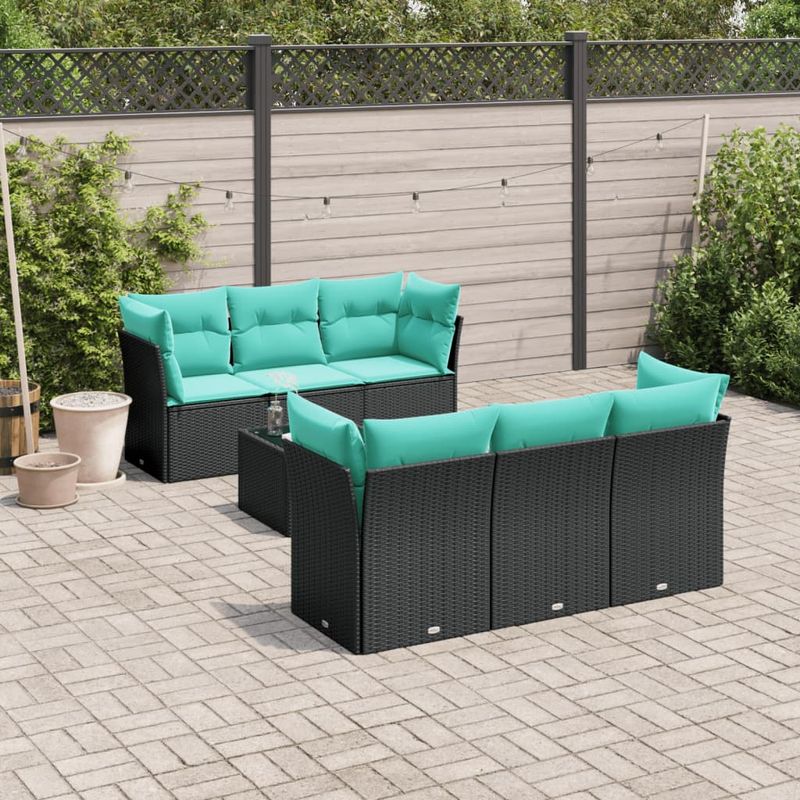 Casa si Gradina - Gradina si terasa - Mobilier exterior - Seturi mobila gradina - Set canapele de gradina cu perne, 7 piese, negru, poliratan - Infinity.ro