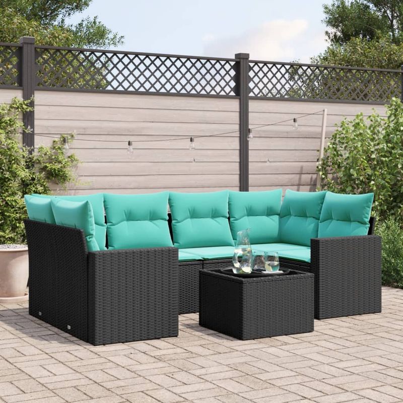 Casa si Gradina - Gradina si terasa - Mobilier exterior - Canapele si fotolii gradina - Set canapele de gradina cu perne, 7 piese, negru, poliratan - Infinity.ro