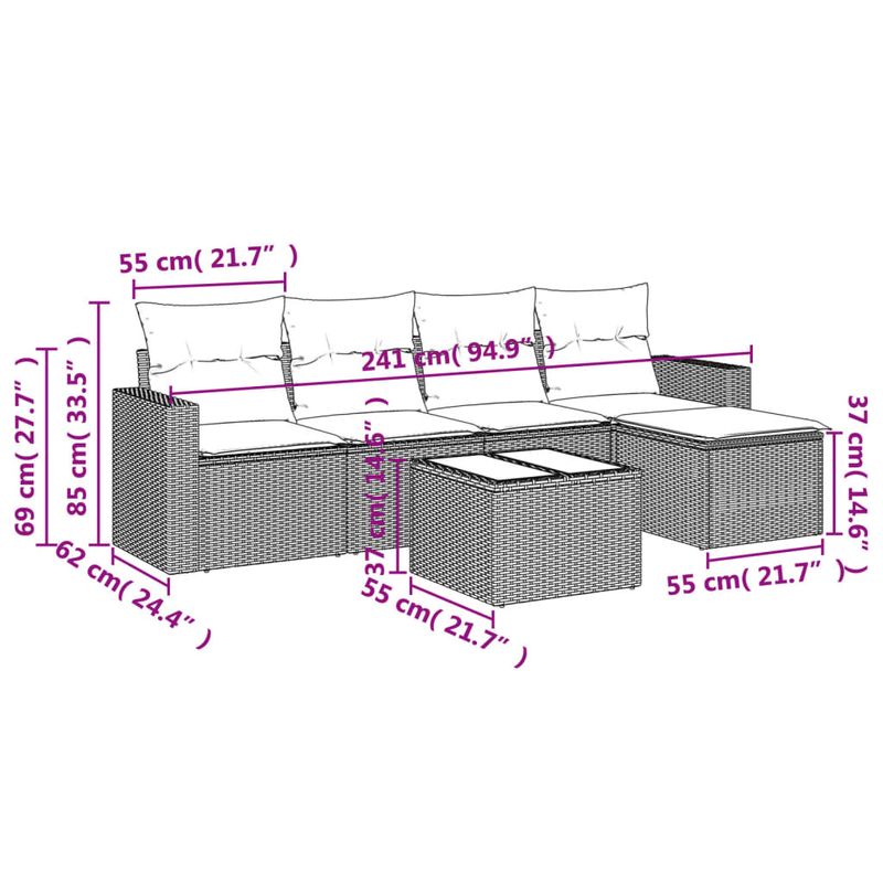 Casa si Gradina - Gradina si terasa - Mobilier exterior - Canapele si fotolii gradina - Set canapele de gradina cu perne, 6 piese, negru, poliratan - Infinity.ro