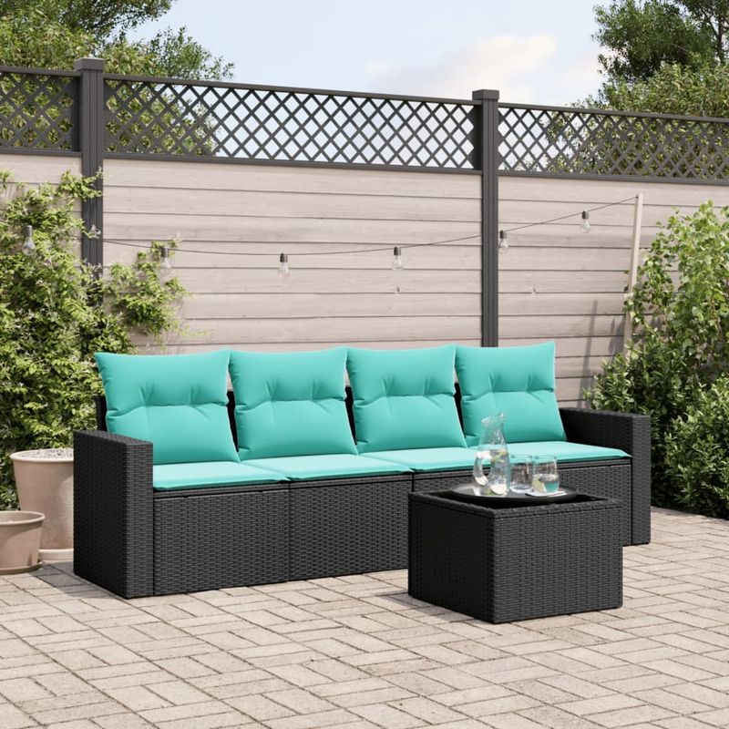 Casa si Gradina - Gradina si terasa - Mobilier exterior - Canapele si fotolii gradina - Set canapele de gradina cu perne, 5 piese, negru, poliratan - Infinity.ro