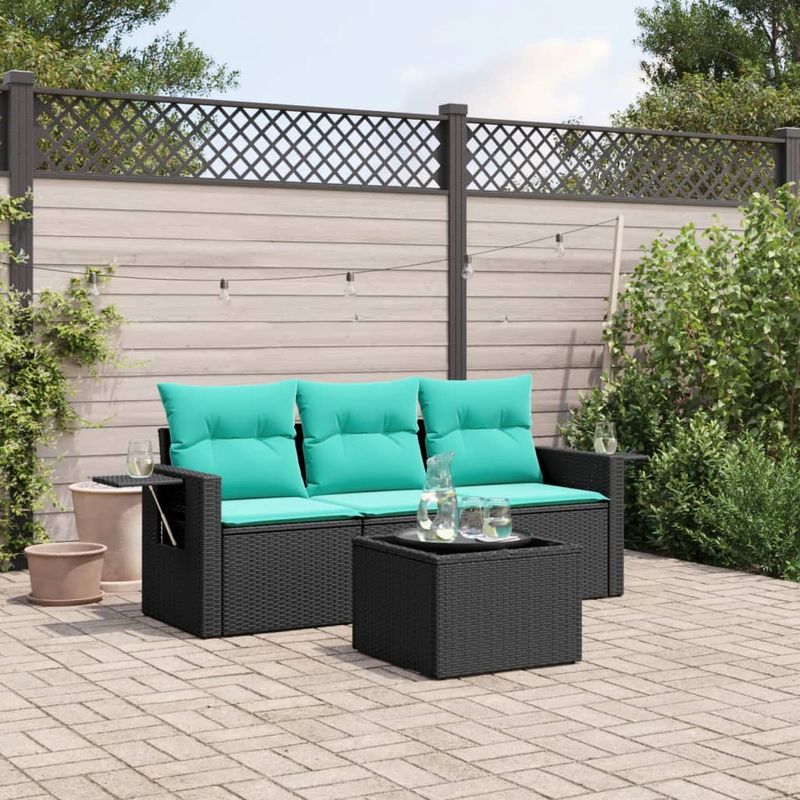 Casa si Gradina - Gradina si terasa - Mobilier exterior - Seturi mobila gradina - Set canapele de gradina cu perne, 4 piese, negru, poliratan - Infinity.ro