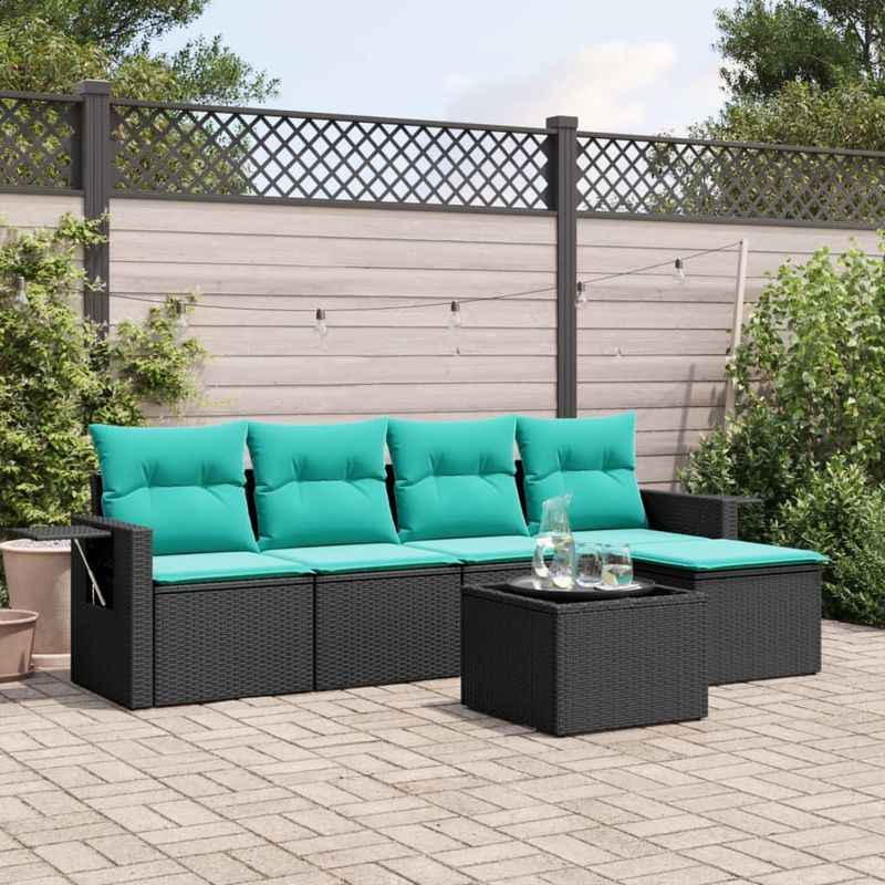 Casa si Gradina - Gradina si terasa - Mobilier exterior - Seturi mobila gradina - Set canapele de gradina cu perne, 6 piese, negru, poliratan - Infinity.ro