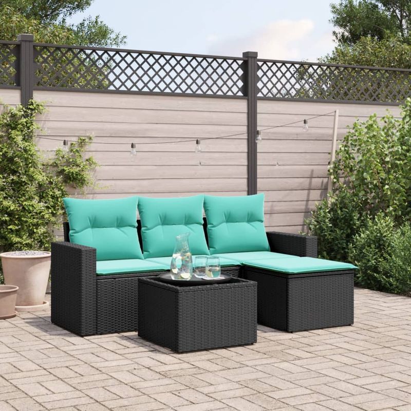 Casa si Gradina - Gradina si terasa - Mobilier exterior - Canapele si fotolii gradina - Set canapele de gradina cu perne, 5 piese, negru, poliratan - Infinity.ro