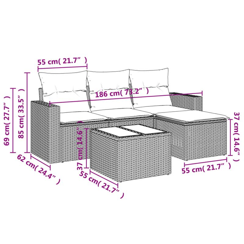 Casa si Gradina - Gradina si terasa - Mobilier exterior - Canapele si fotolii gradina - Set canapele de gradina cu perne, 5 piese, negru, poliratan - Infinity.ro