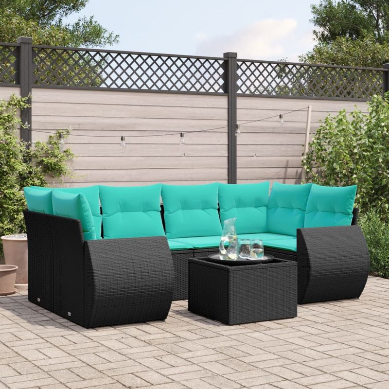 Casa si Gradina - Gradina si terasa - Mobilier exterior - Seturi mobila gradina - Set canapele de gradina cu perne, 7 piese, negru, poliratan - Infinity.ro