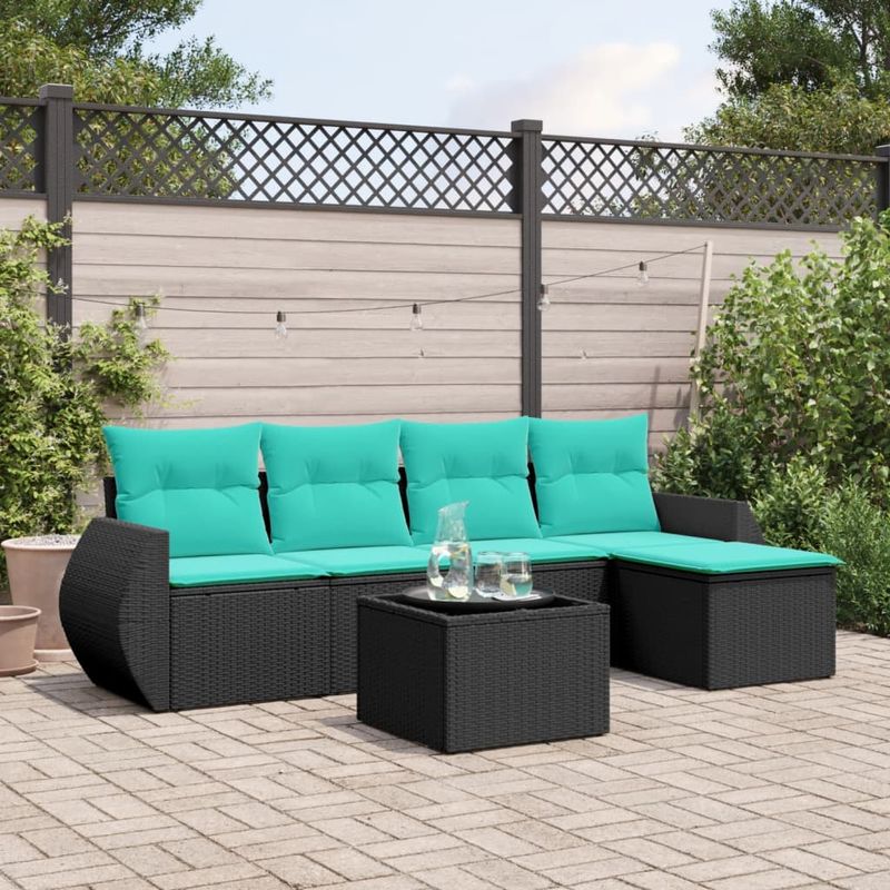 Casa si Gradina - Gradina si terasa - Mobilier exterior - Seturi mobila gradina - Set canapele de gradina cu perne, 6 piese, negru, poliratan - Infinity.ro