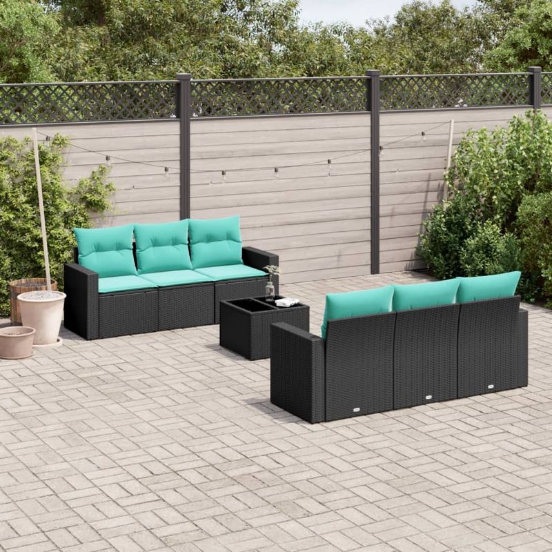 Casa si Gradina - Gradina si terasa - Mobilier exterior - Canapele si fotolii gradina - Set canapele de gradina cu perne, 7 piese, negru, poliratan - Infinity.ro