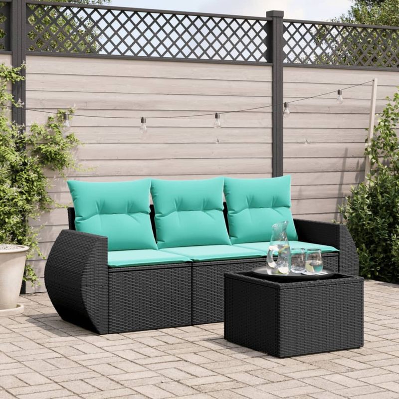 Casa si Gradina - Gradina si terasa - Mobilier exterior - Seturi mobila gradina - Set mobilier de gradina cu perne, 4 piese, negru, poliratan - Infinity.ro