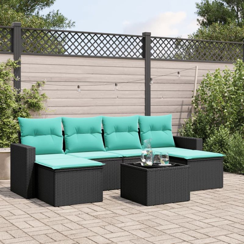 Casa si Gradina - Gradina si terasa - Mobilier exterior - Canapele si fotolii gradina - Set canapele de gradina cu perne, 7 piese, negru, poliratan - Infinity.ro