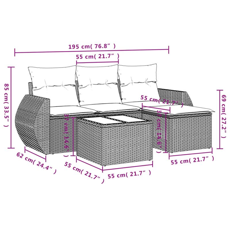 Casa si Gradina - Gradina si terasa - Mobilier exterior - Seturi mobila gradina - Set canapele de gradina cu perne, 5 piese, negru, poliratan - Infinity.ro