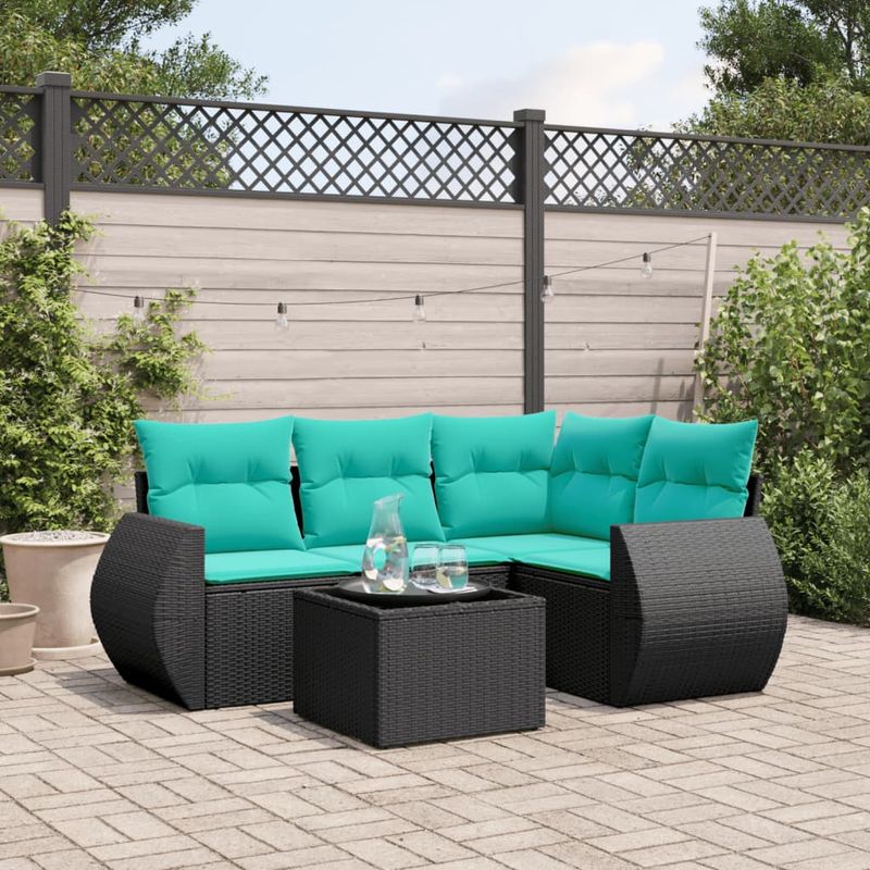 Casa si Gradina - Gradina si terasa - Mobilier exterior - Seturi mobila gradina - Set canapele de gradina cu perne, 5 piese, negru, poliratan - Infinity.ro