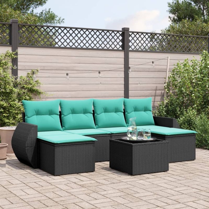 Casa si Gradina - Gradina si terasa - Mobilier exterior - Seturi mobila gradina - Set canapele de gradina cu perne, 7 piese, negru, poliratan - Infinity.ro