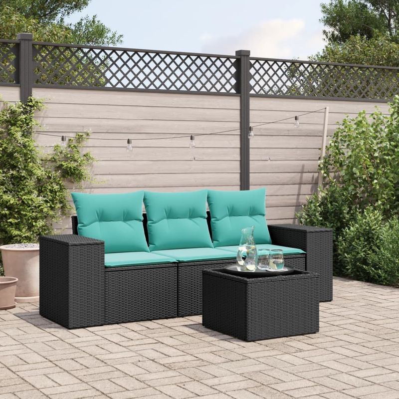 Casa si Gradina - Gradina si terasa - Mobilier exterior - Seturi mobila gradina - Set canapele de gradina cu perne, 4 piese, negru, poliratan - Infinity.ro