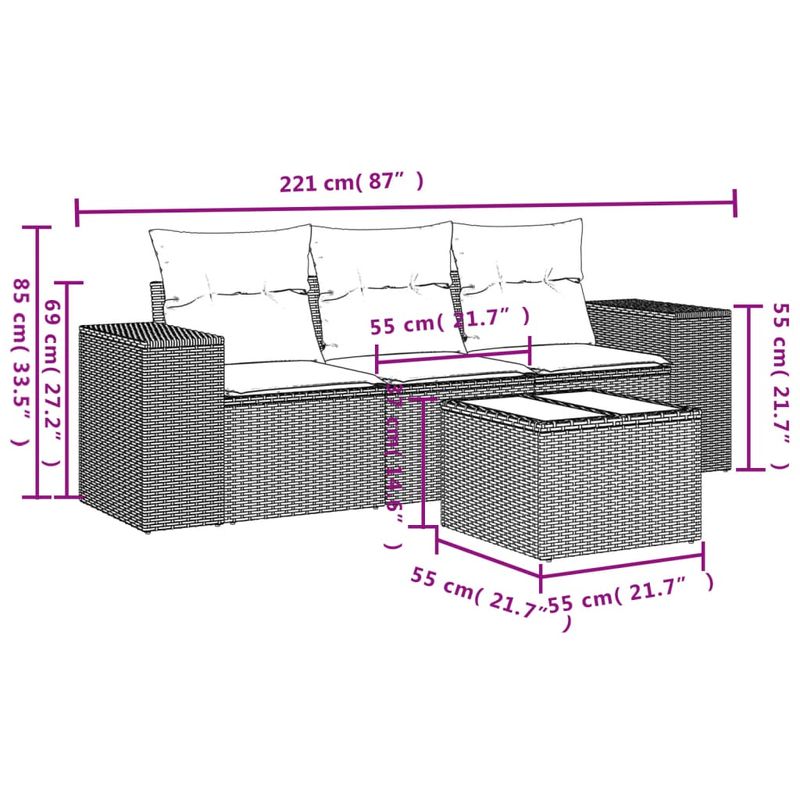 Casa si Gradina - Gradina si terasa - Mobilier exterior - Seturi mobila gradina - Set canapele de gradina cu perne, 4 piese, negru, poliratan - Infinity.ro