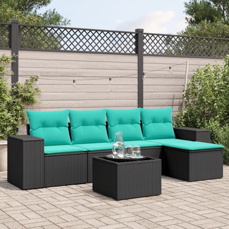 Casa si Gradina - Gradina si terasa - Mobilier exterior - Seturi mobila gradina - Set canapele de gradina cu perne, 6 piese, negru, poliratan - Infinity.ro