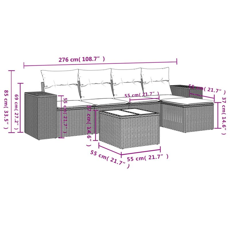 Casa si Gradina - Gradina si terasa - Mobilier exterior - Seturi mobila gradina - Set canapele de gradina cu perne, 6 piese, negru, poliratan - Infinity.ro