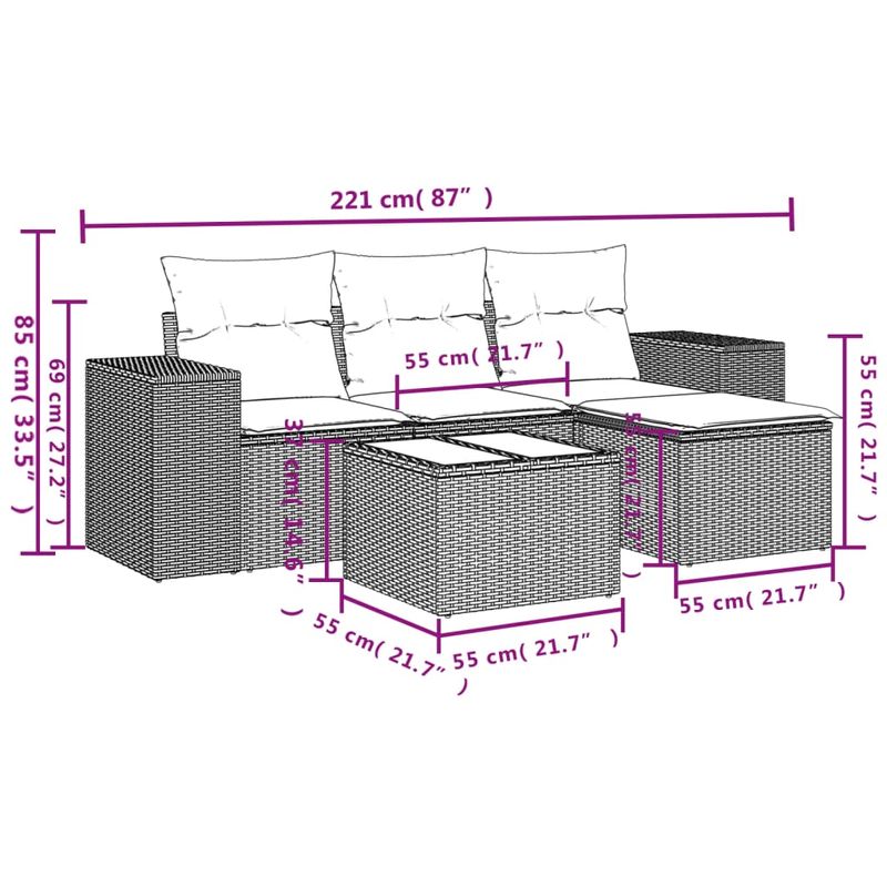 Casa si Gradina - Gradina si terasa - Mobilier exterior - Seturi mobila gradina - Set canapele de gradina cu perne, 5 piese, negru, poliratan - Infinity.ro