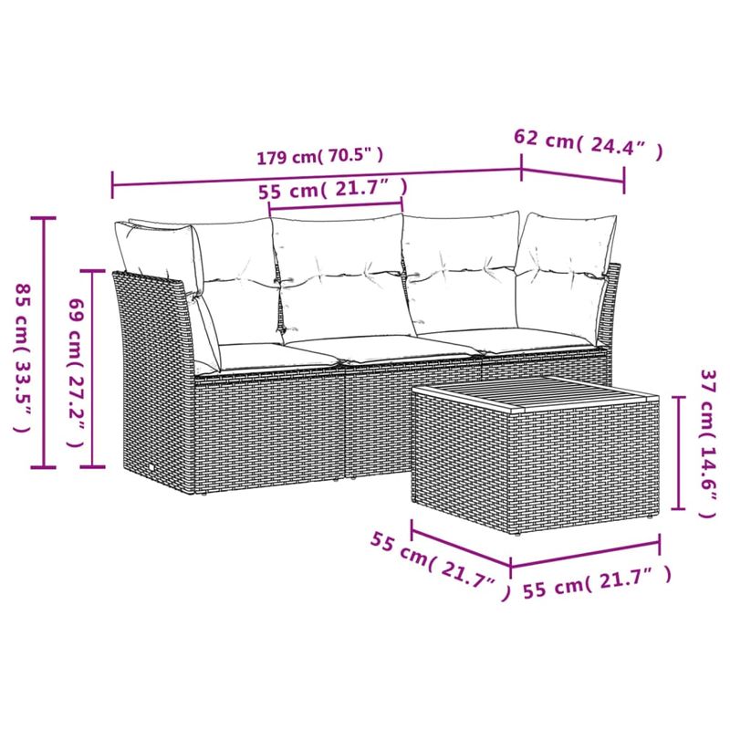 Casa si Gradina - Gradina si terasa - Mobilier exterior - Seturi mobila gradina - Set mobilier de gradina cu perne, 4 piese, negru, poliratan - Infinity.ro
