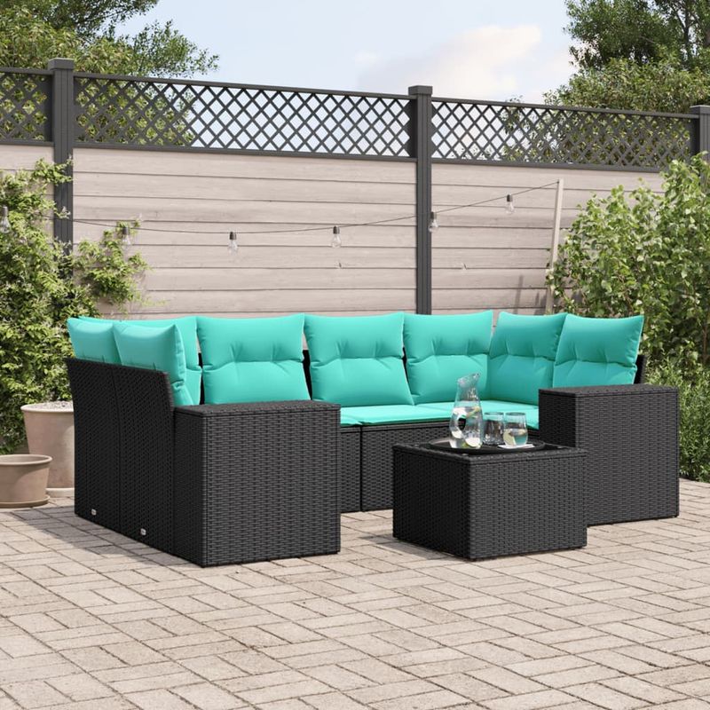 Casa si Gradina - Gradina si terasa - Mobilier exterior - Seturi mobila gradina - Set canapele de gradina cu perne, 7 piese, negru, poliratan - Infinity.ro