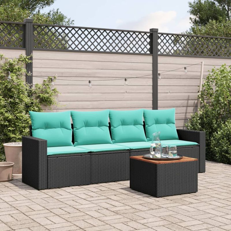 Casa si Gradina - Gradina si terasa - Mobilier exterior - Seturi mobila gradina - Set mobilier de gradina cu perne, 5 piese, negru, poliratan - Infinity.ro