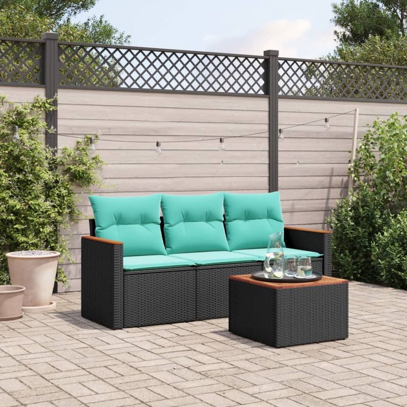 Casa si Gradina - Gradina si terasa - Mobilier exterior - Seturi mobila gradina - Set canapele de gradina cu perne, 4 piese, negru, poliratan - Infinity.ro
