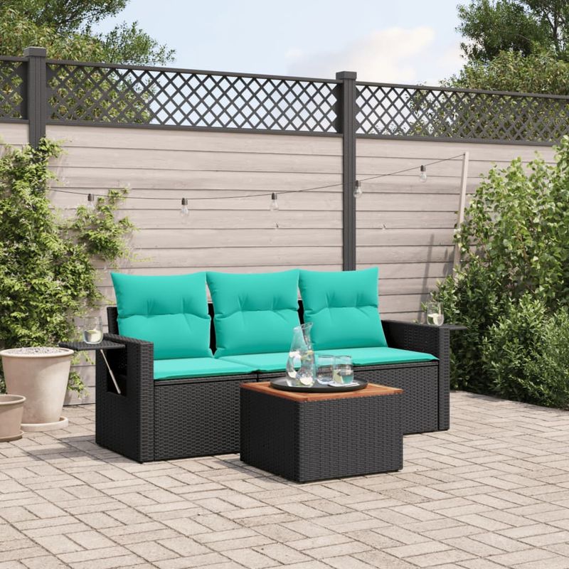 Casa si Gradina - Gradina si terasa - Mobilier exterior - Seturi mobila gradina - Set canapele de gradina cu perne, 4 piese, negru, poliratan - Infinity.ro